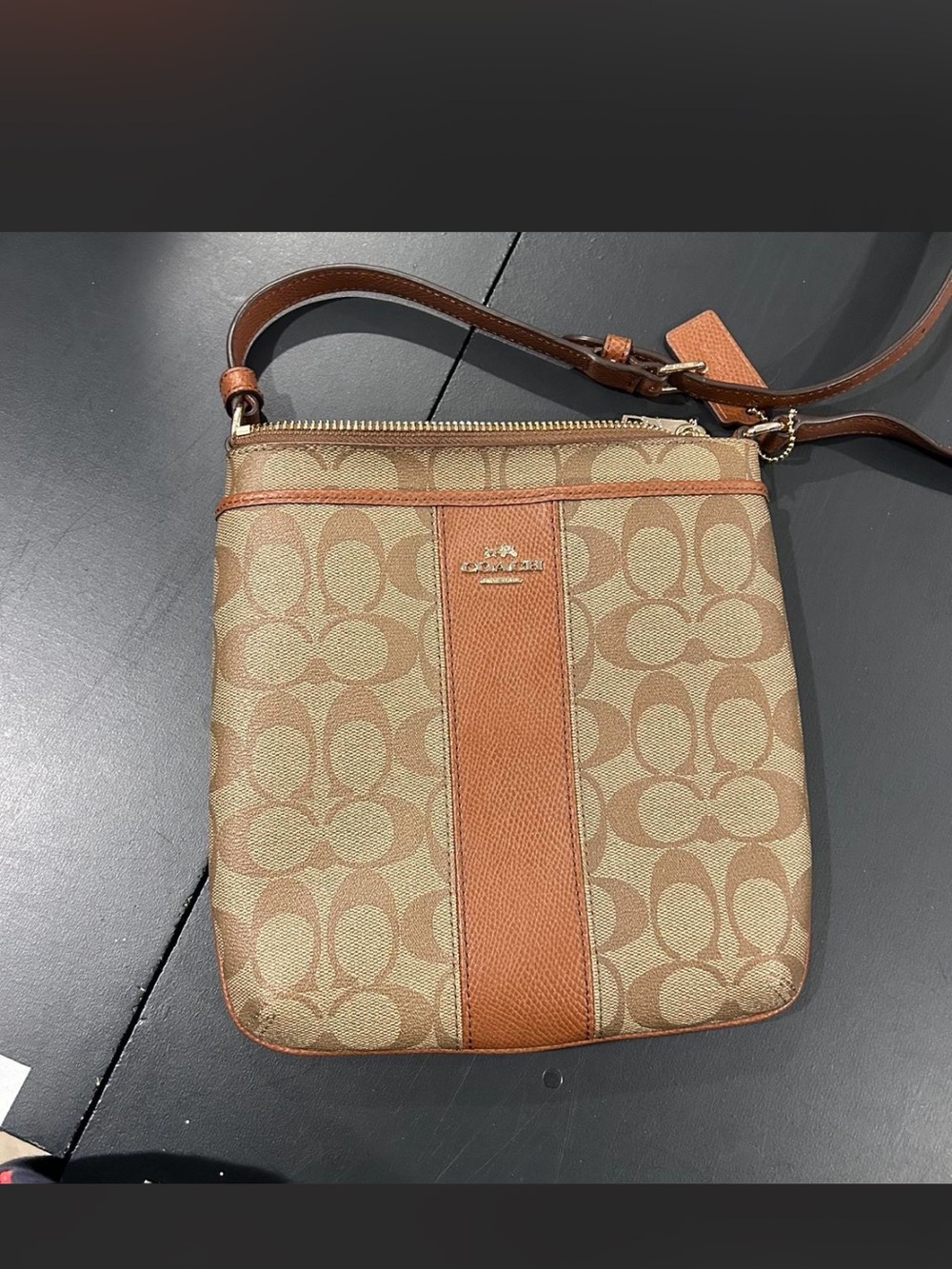 Coach Crossbody Bag in Brown and Tan Signature Canvas